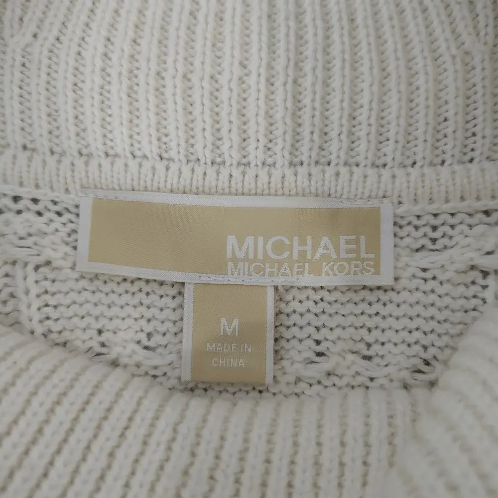Michael Kors Heavy Cowl Neck‎ Sweater Womens Medium Cream Cable / Waffle Knit